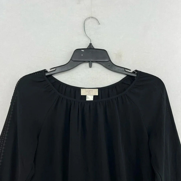 Loft Blouse Women's Sz PXS Black Round Neck Crochet Trim Sleeves Relaxed Fit - Picture 6 of 12